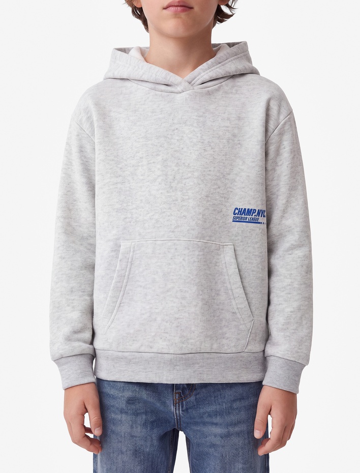 Erkek Çocuk Uzun Kollu Baskılı Şardonlu Kanguru Cep Kapşonlu Sweatshirt