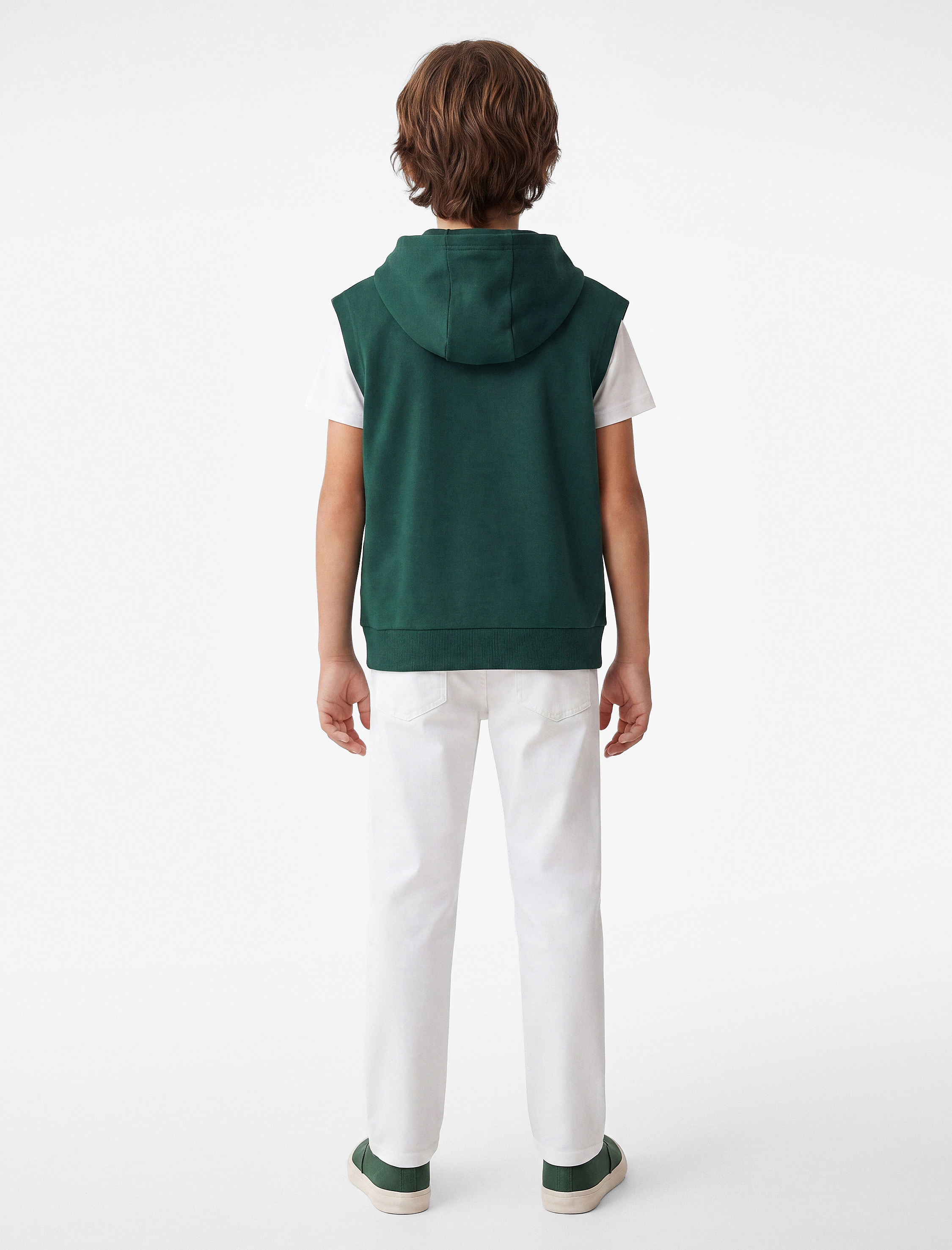  Erkek Çocuk Üç İplik Baskılı Oversize Kapşonlu Kolsuz Sweatshirt