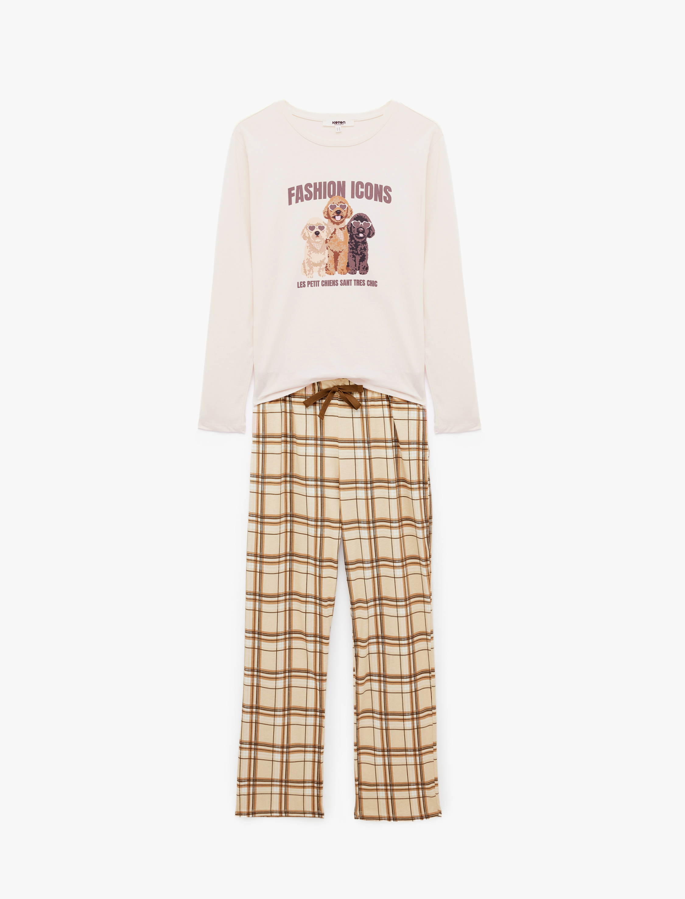 Koton Bisiklet Yaka Baskılı Uzun Kollu 2'li Pijama Takımı görsel 5