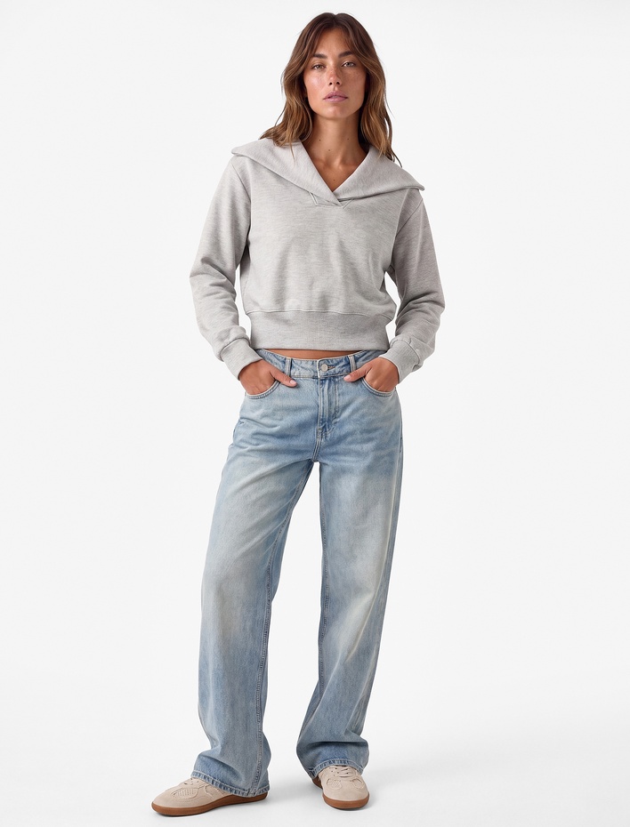  Regular Fit Modal Kumaş Uzun Kollu Devrik Yaka Basic Sweatshirt