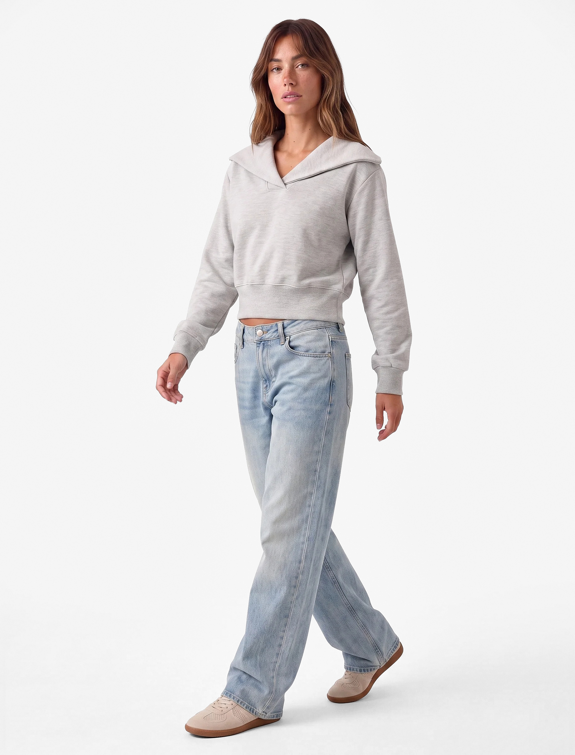   Regular Fit Modal Kumaş Uzun Kollu Devrik Yaka Basic Sweatshirt