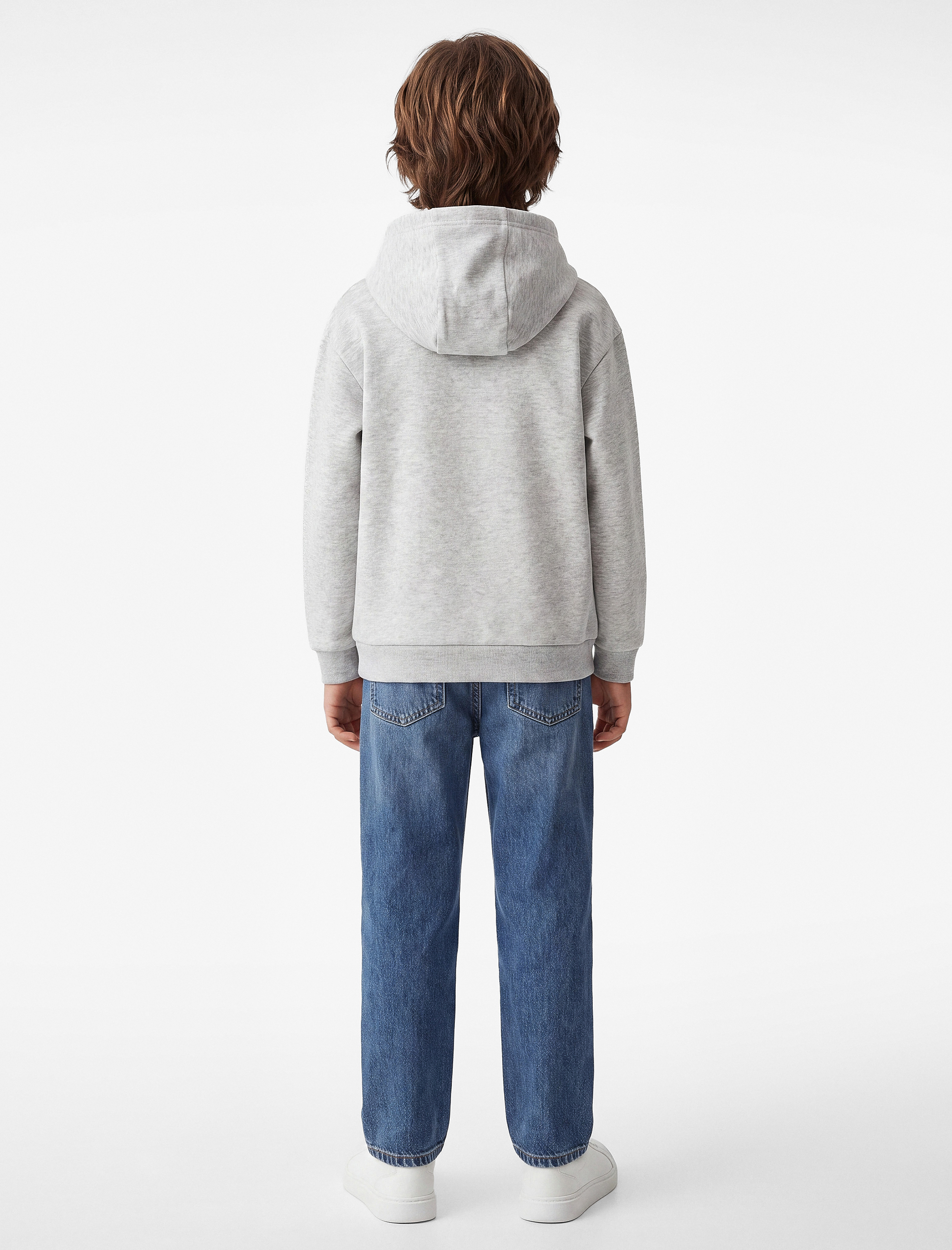  Erkek Çocuk Uzun Kollu Baskılı Şardonlu Kanguru Cep Kapşonlu Sweatshirt