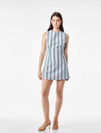 Slim Fit Kolsuz Bisiklet Yaka Geometrik Desenli Bodycon Mini Elbise