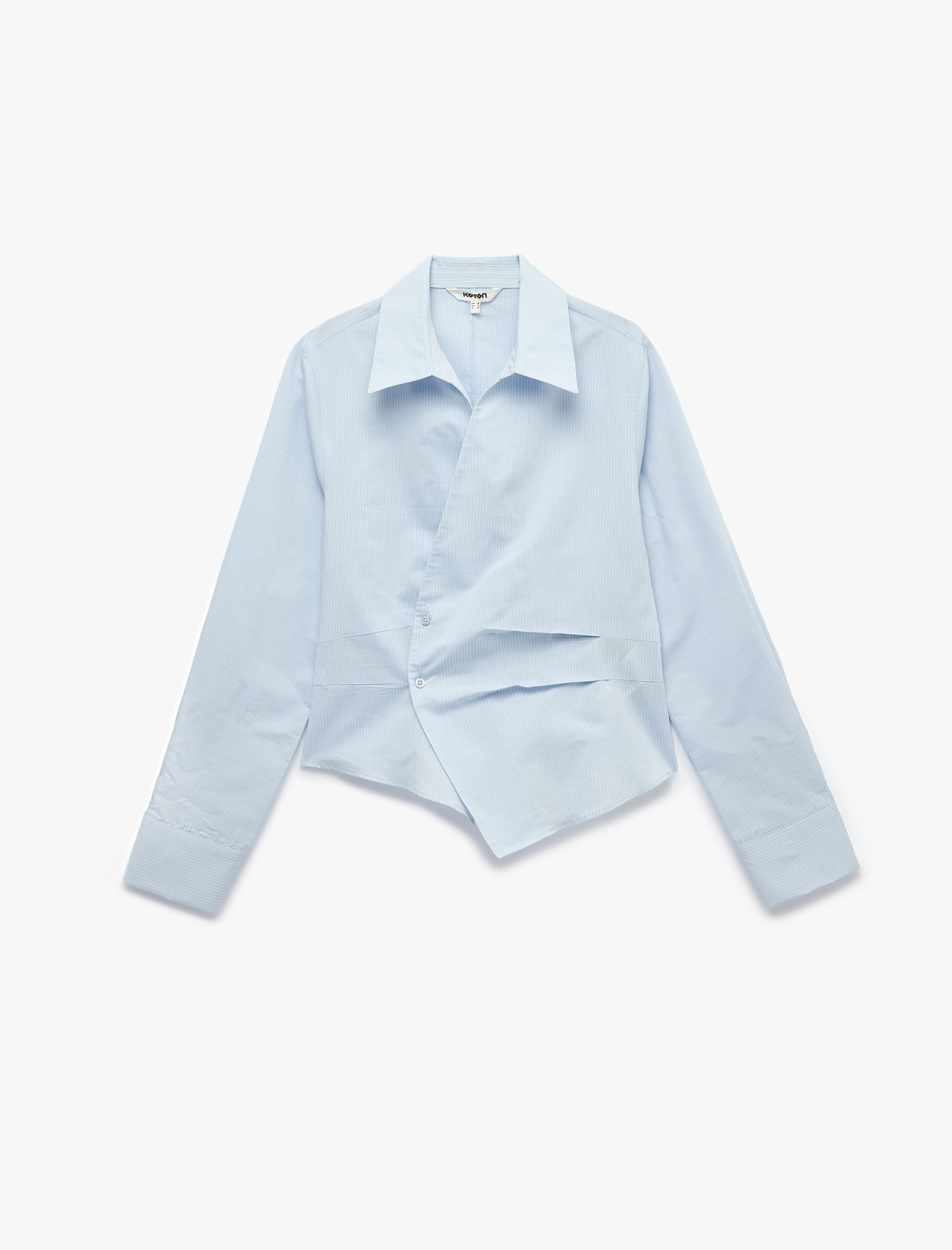   Slim Fit Pamuklu Kruvaze Uzun Kollu Çizgili Poplin Gömlek