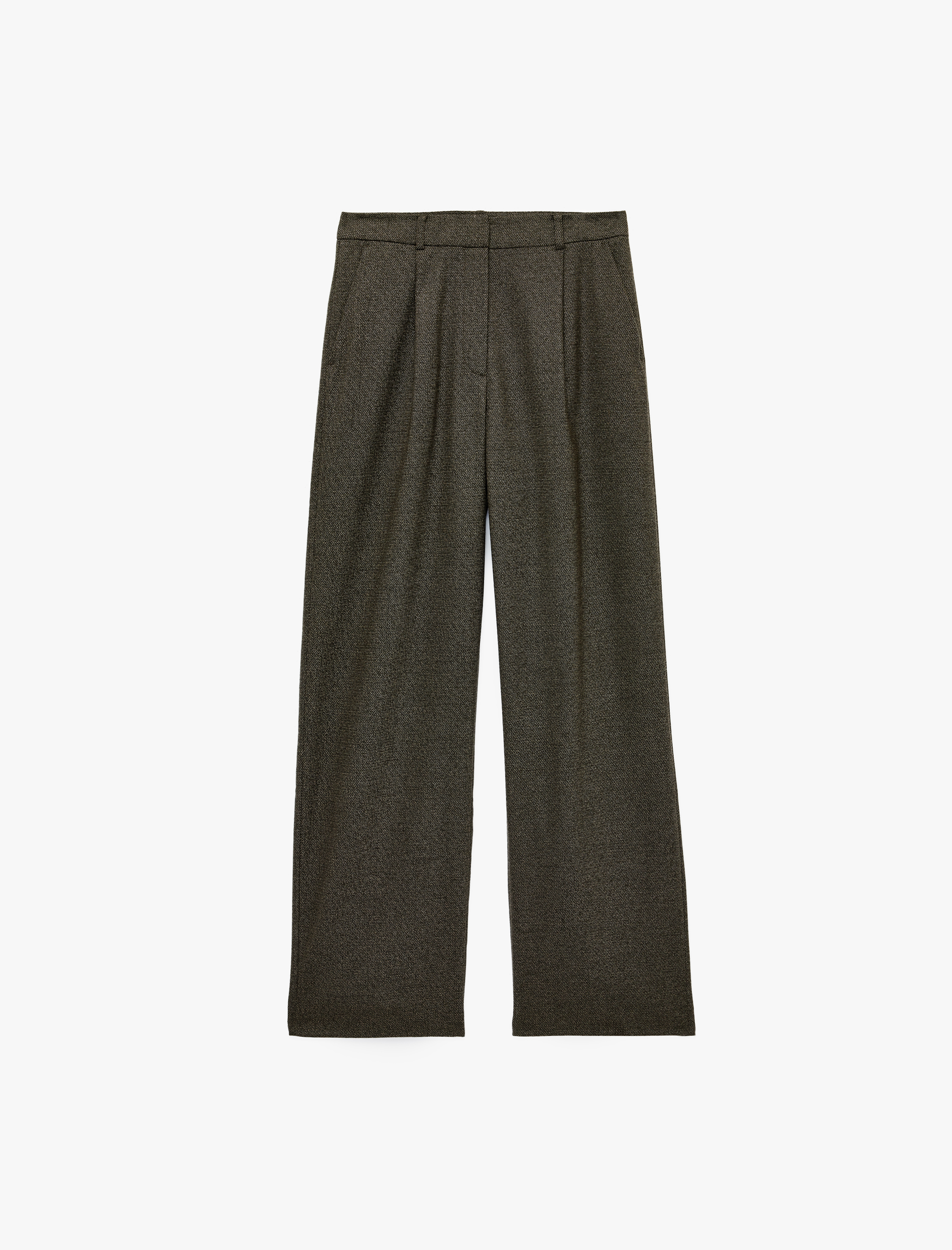  Flanel Kumaş Yan Cepli Pileli Düz Bol Paça Pantolon
