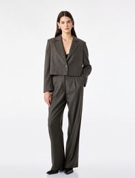 Regular Fit Flanel Kumaş Uzun Kollu Tek Düğmeli Crop Blazer Ceket