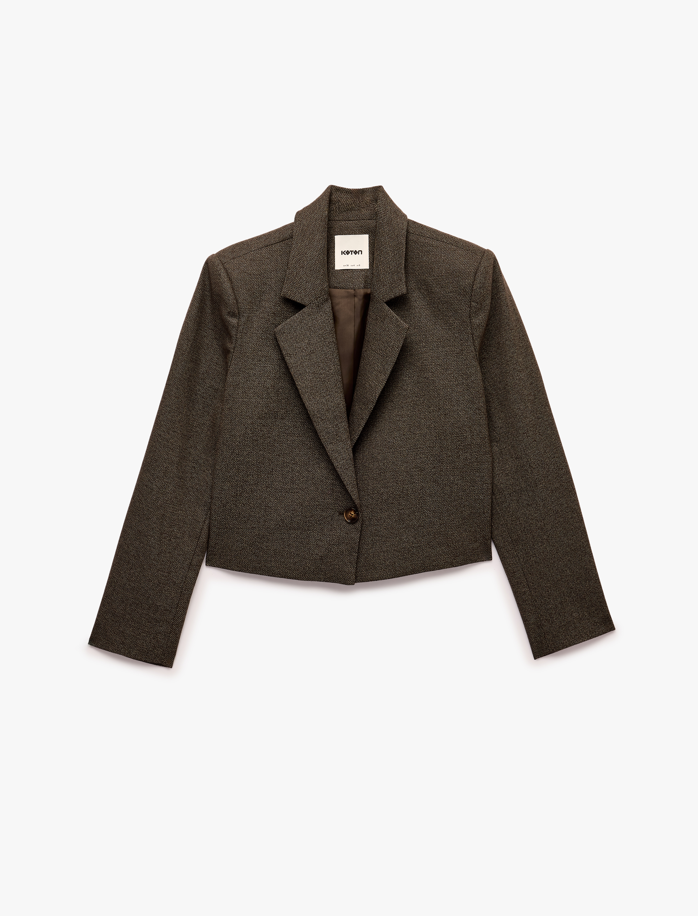   Regular Fit Flanel Kumaş Uzun Kollu Tek Düğmeli Crop Blazer Ceket