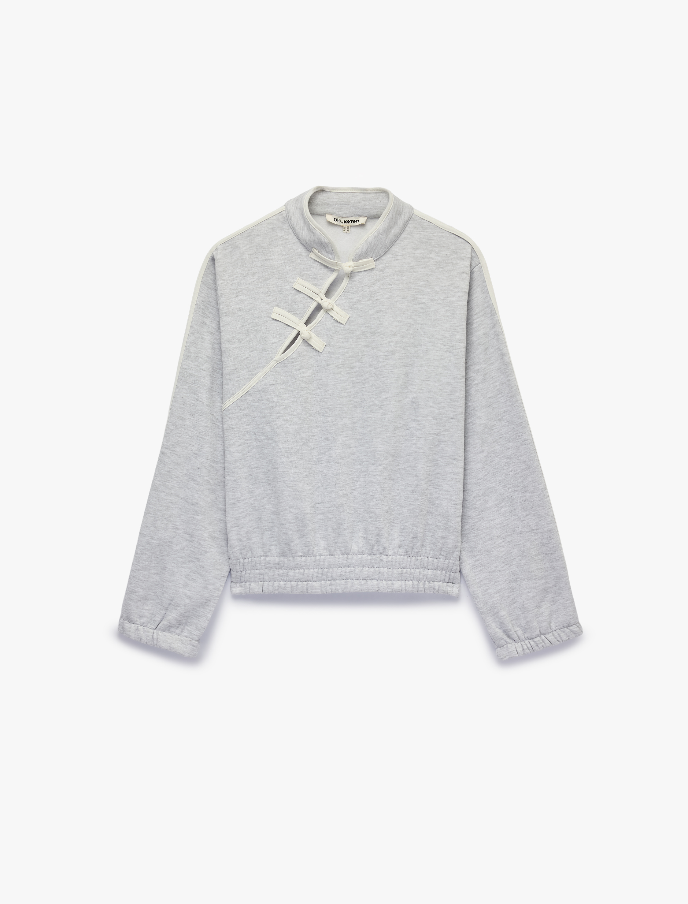   Şardonlu Rahat Kalıp Kurbağa Kapama Detaylı Süslü Düğmeli Mandarin Yaka Sweatshirt