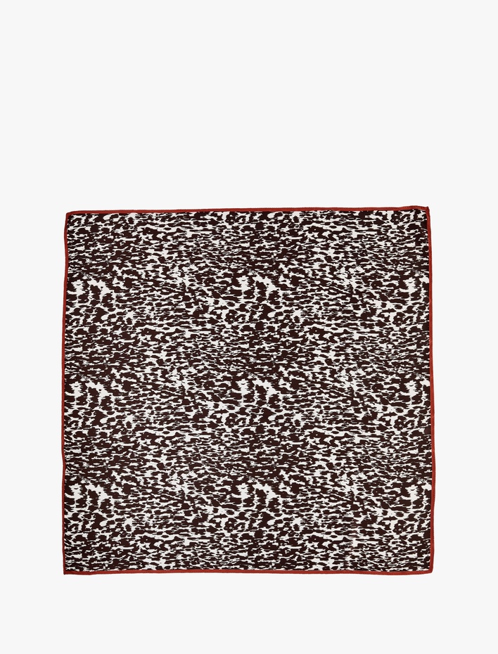 Kadın Kontrast Kenar Şeritli Hayvan Desenli Saten Kare Fular Bandana