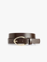 Oval Metal Toka Detaylı Suni Deri İnce Kemer