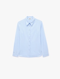 Klasik Yaka Düğmeli Regular Fit Basic Uzun Kollu Poplin Gömlek