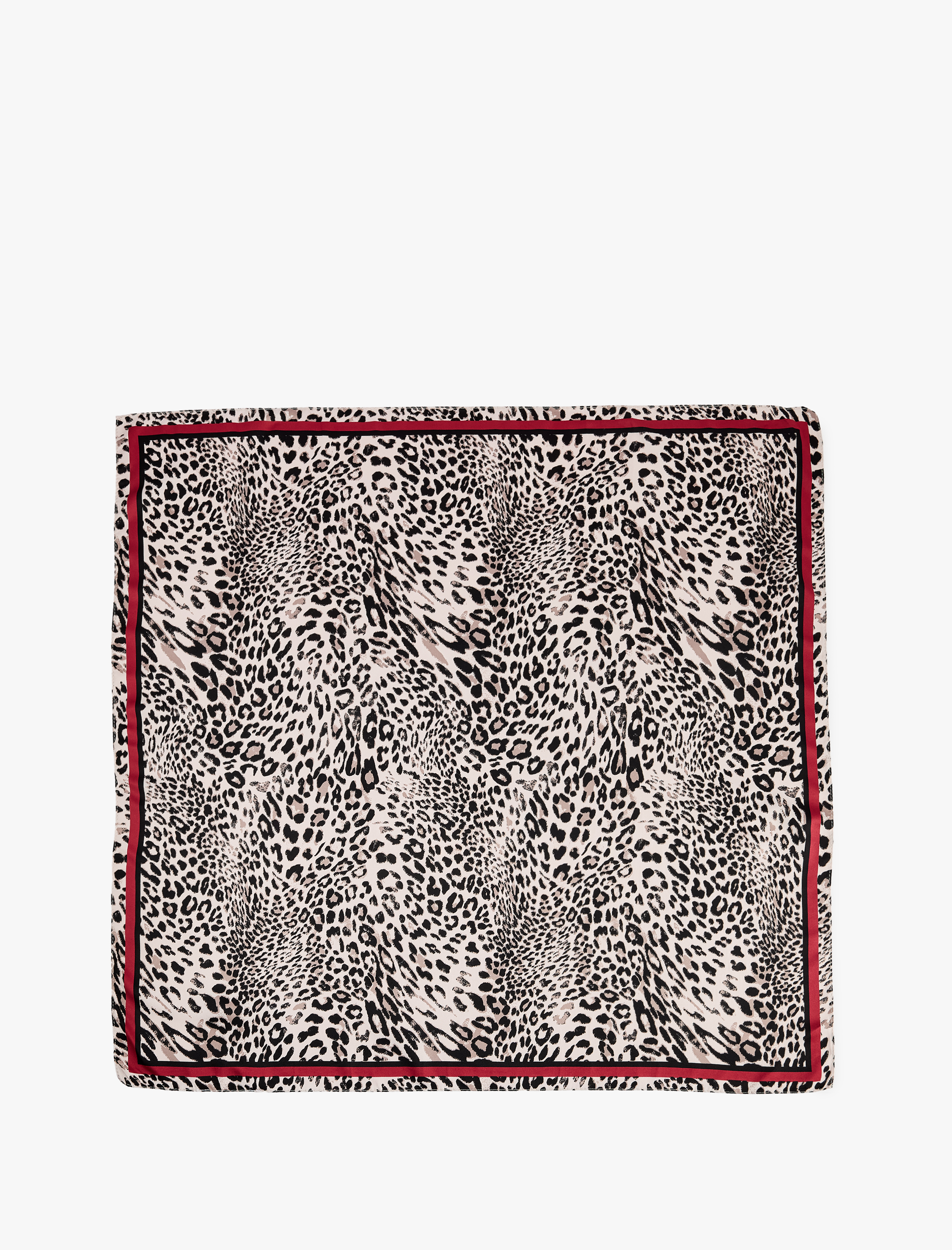  Kadın Kontrast Biye Detaylı Leopar Desenli Saten Kare Fular Bandana