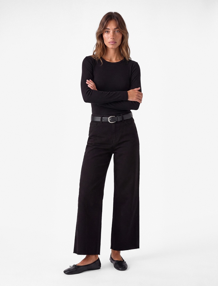  Slim Fit Uzun Kollu Bisiklet Yaka Viskon Tişört