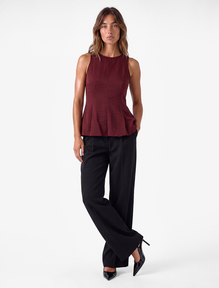  Slim Fit Kolsuz Bisiklet Yaka Modal Kumaş Peplum Bluz