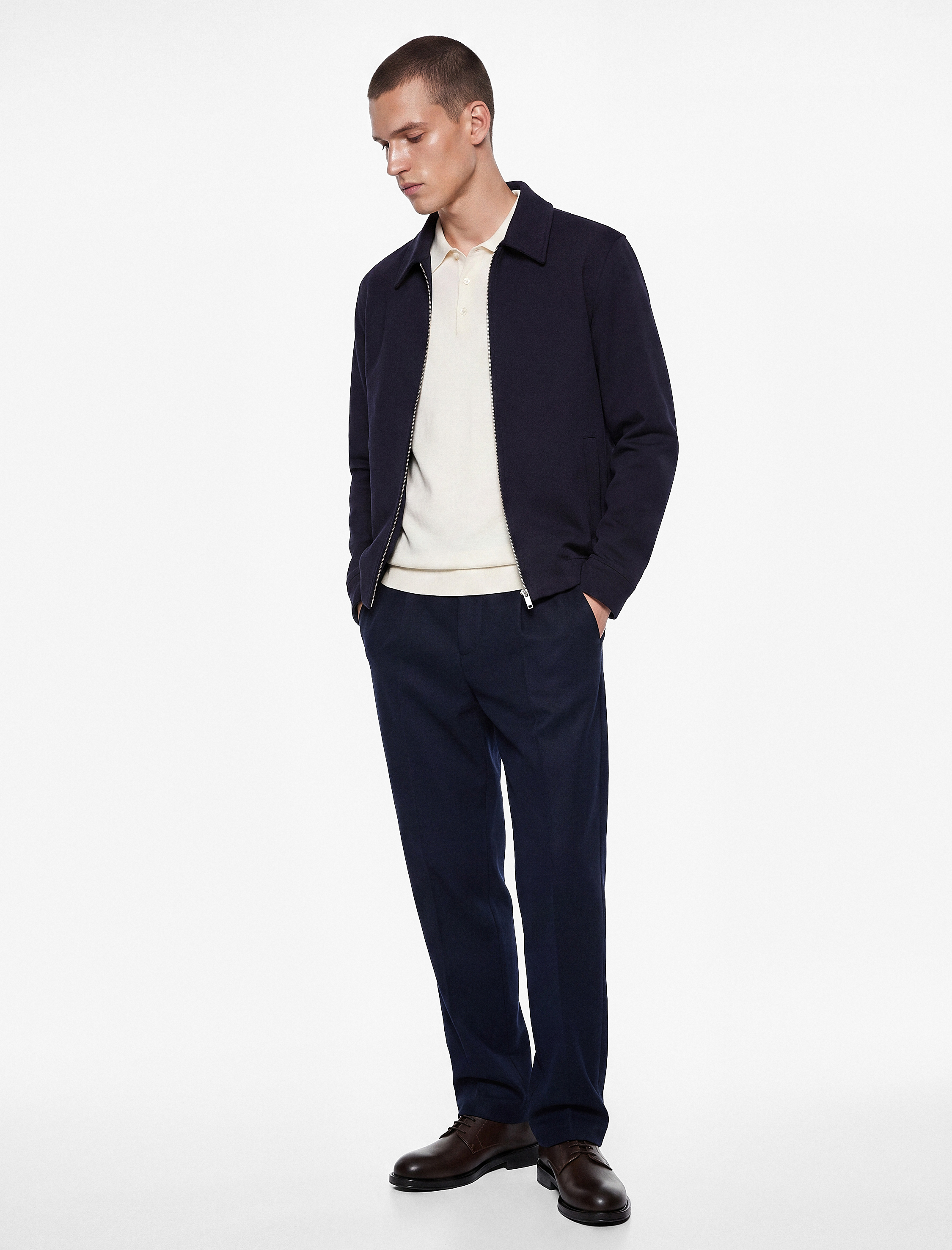   Slim Fit Cep Detaylı Uzun Kollu Fermuarlı Gömlek Yaka Mevsimlik Ceket