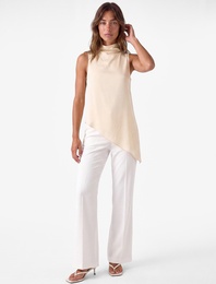 Asimetrik Kesim Kolsuz Dik Yaka Uzun Saten Bluz