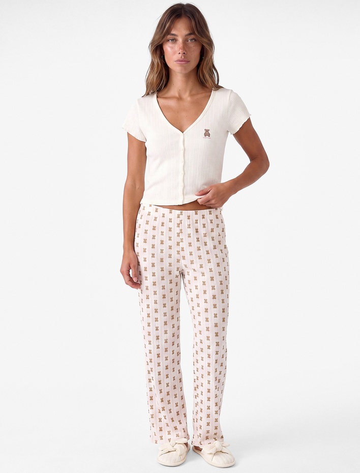  Pamuklu V Yaka Kısa Kollu Pijama Takımı
