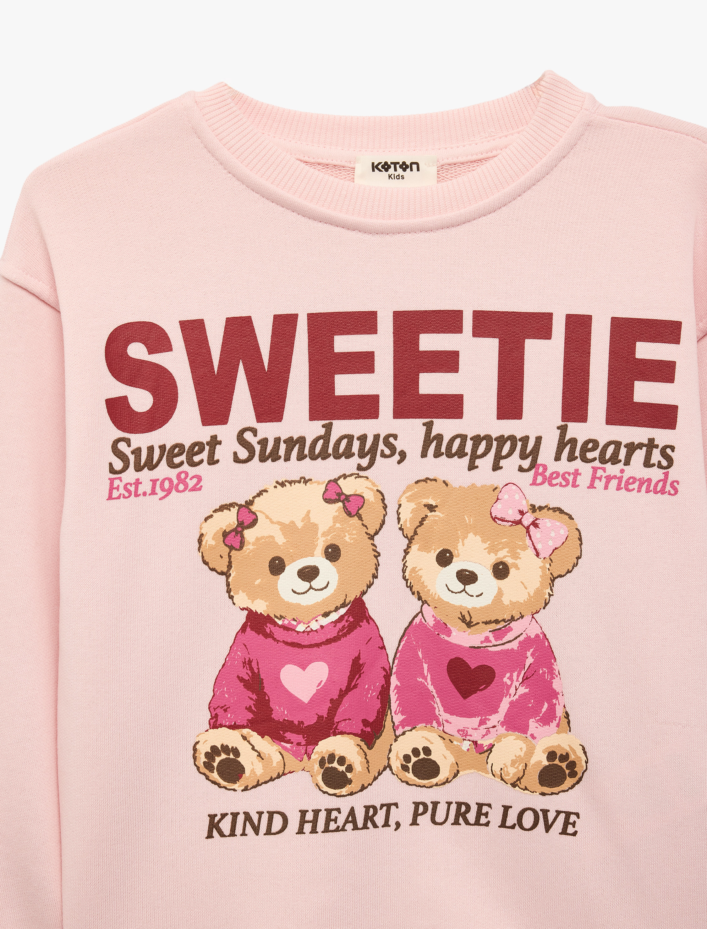  Kız Çocuk Ayıcık Baskılı Uzun Kollu Bisiklet Yaka Sweatshirt