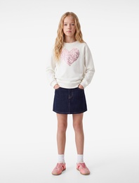 Kalpli Pullu Payetli Bisiklet Yaka Uzun Kollu Sweatshirt
