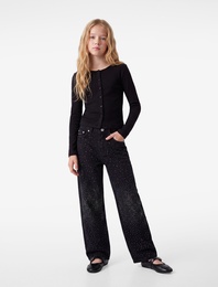 Pamuklu Slim Fit Bisiklet Yaka Uzun Kollu Düğmeli Ribanalı Tişört