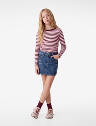 Kaşkorse Bisiklet Yaka Slim Fit Uzun Kollu Çizgili Tişört