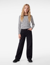 Slim Fit Kaşkorse Bisiklet Yaka Uzun Kollu Çizgili Tişört