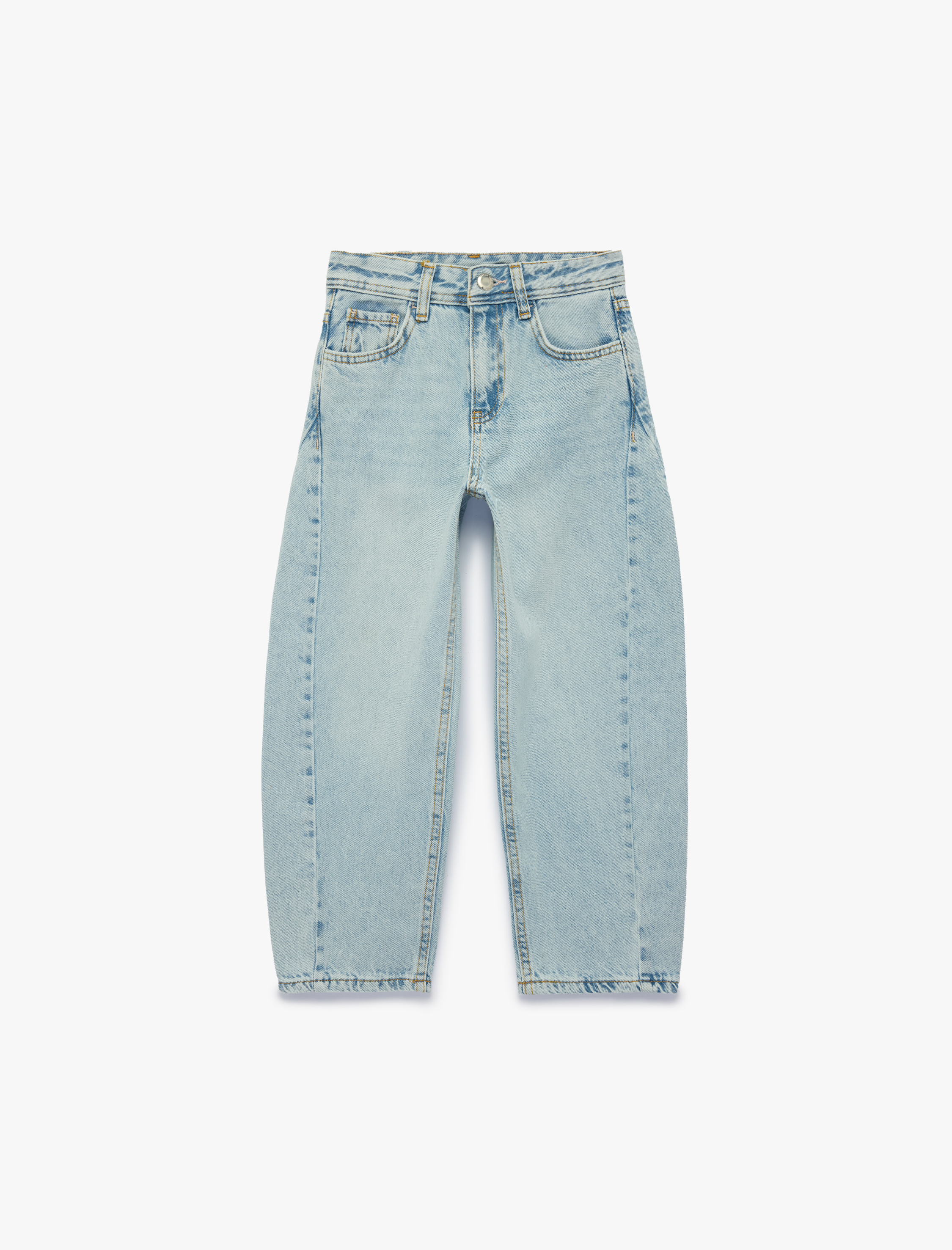  Kız Çocuk Barrel Denim Pantolon Cep Detaylı Bol Kesim Pamuklu