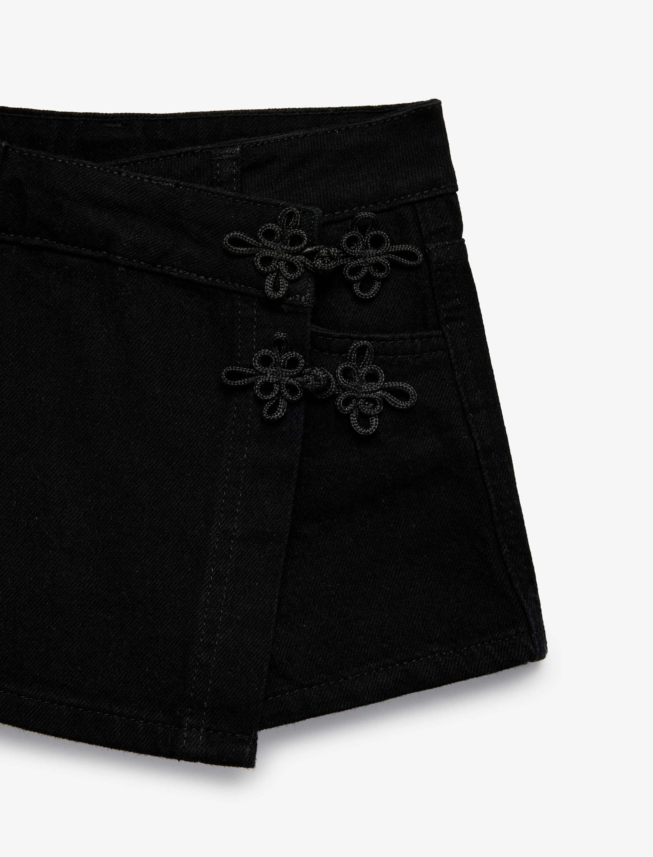 Kız Çocuk Çiçek Aplike Detaylı Cepli Pamuklu Denim Şort Etek