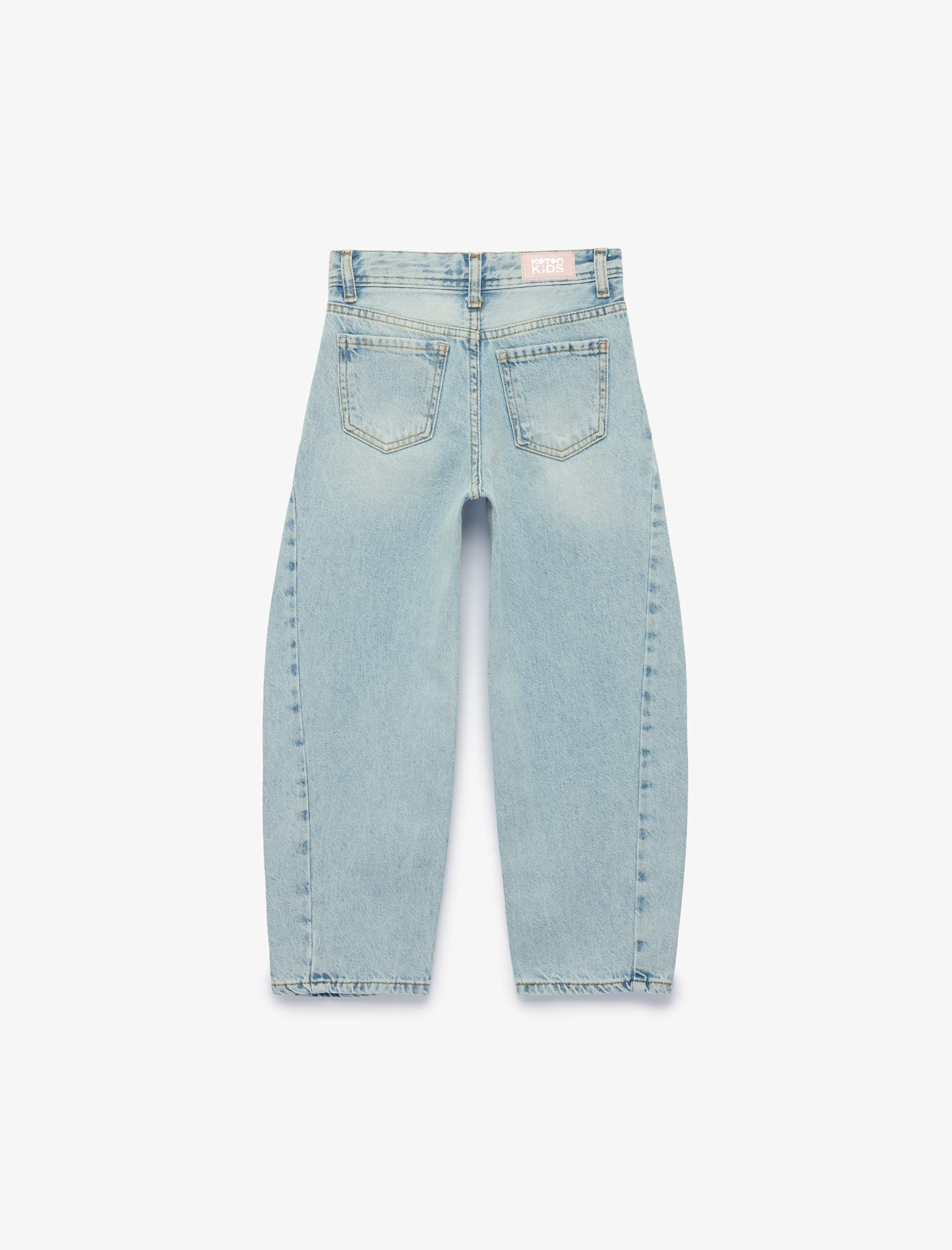  Kız Çocuk Barrel Denim Pantolon Cep Detaylı Bol Kesim Pamuklu