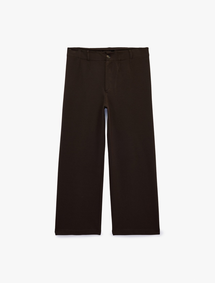  Normal Bel Yan Cepli Düğmeli Straight Fit Kumaş Pantolon