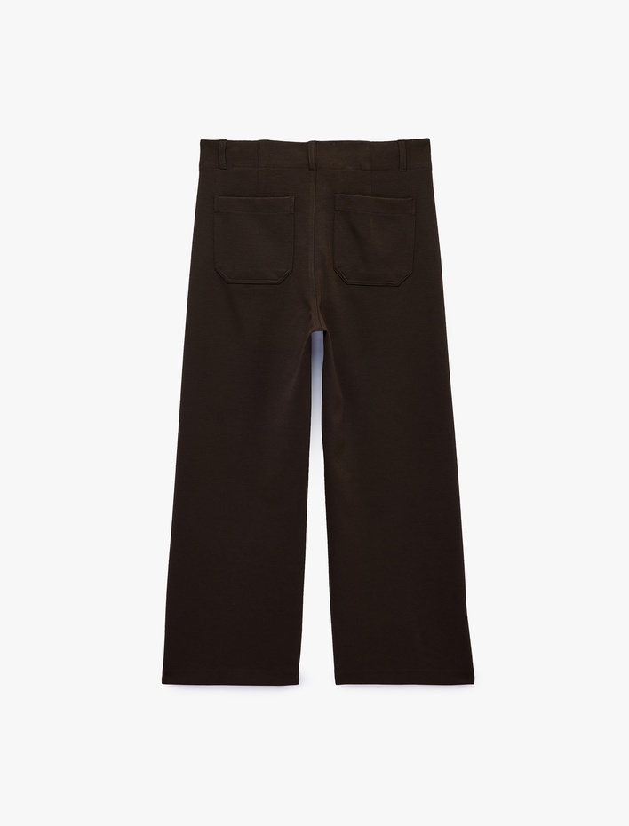  Normal Bel Yan Cepli Düğmeli Straight Fit Kumaş Pantolon
