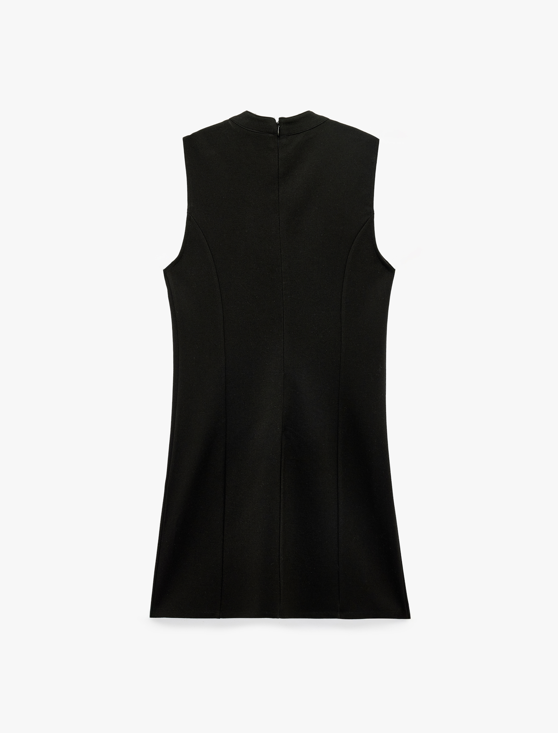   Slim Fit Viskon Kolsuz Dik Yaka Metal Düğme Detaylı Mini Elbise