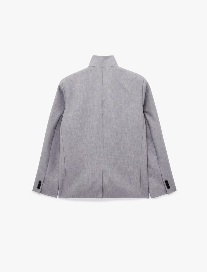  Cepli Regular Fit Uzun Kollu Düğme Detaylı Dik Yaka Kruvaze Blazer Ceket