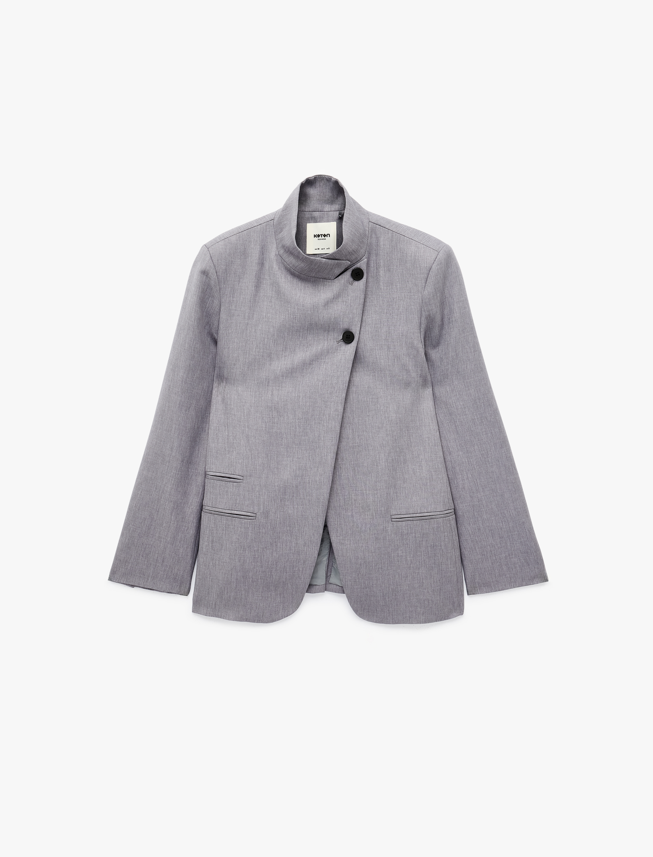   Cepli Regular Fit Uzun Kollu Düğme Detaylı Dik Yaka Kruvaze Blazer Ceket