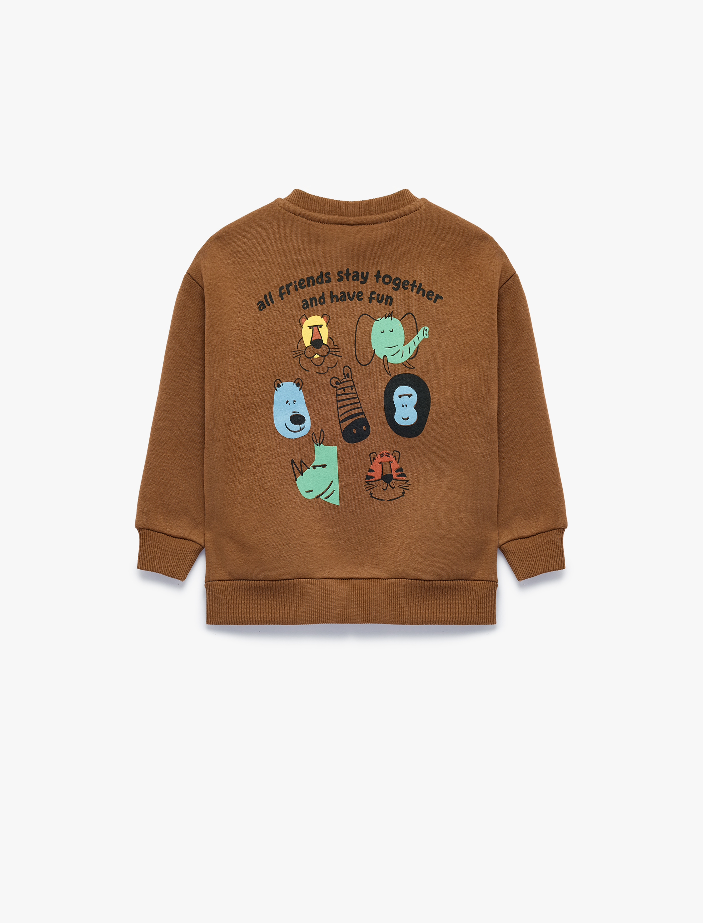 Erkek Bebek Hayvan Detaylı Arkası Baskılı Şardonlu Bisiklet Yaka Uzun Kollu Sweatshirt