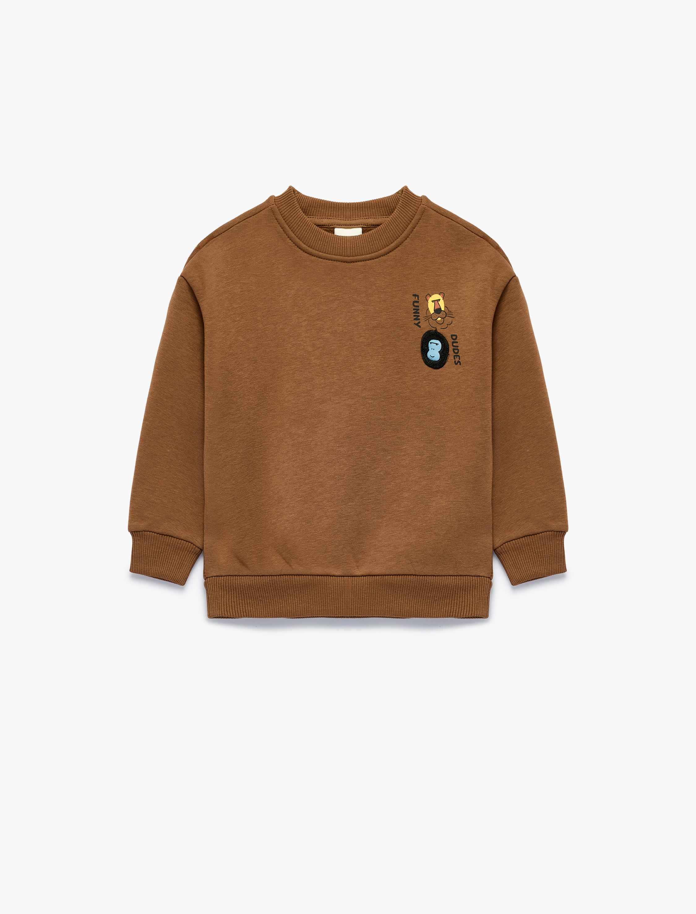 Erkek Bebek Hayvan Detaylı Arkası Baskılı Şardonlu Bisiklet Yaka Uzun Kollu Sweatshirt