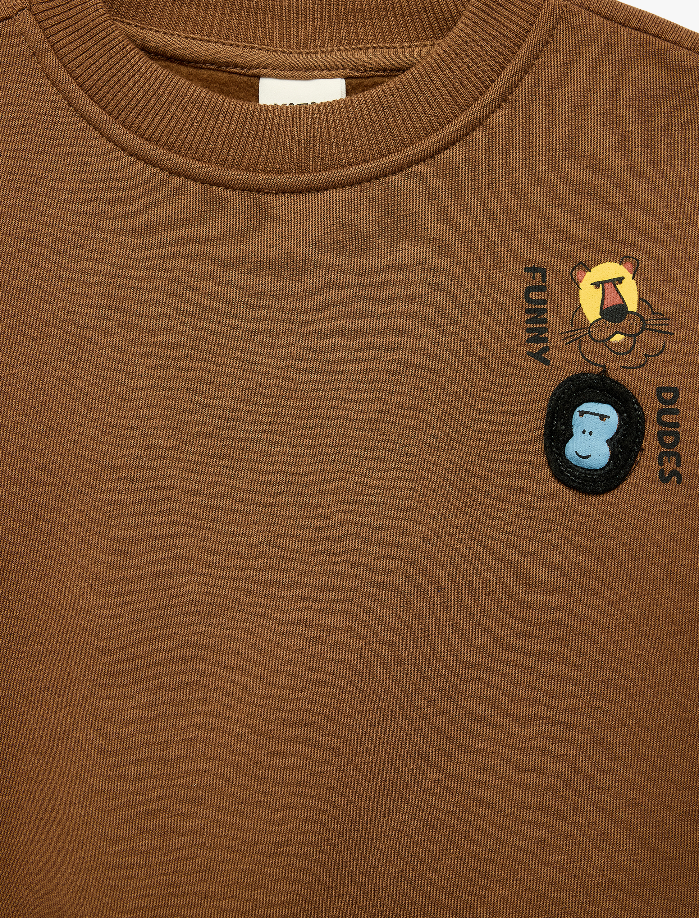  Erkek Bebek Hayvan Detaylı Arkası Baskılı Şardonlu Bisiklet Yaka Uzun Kollu Sweatshirt