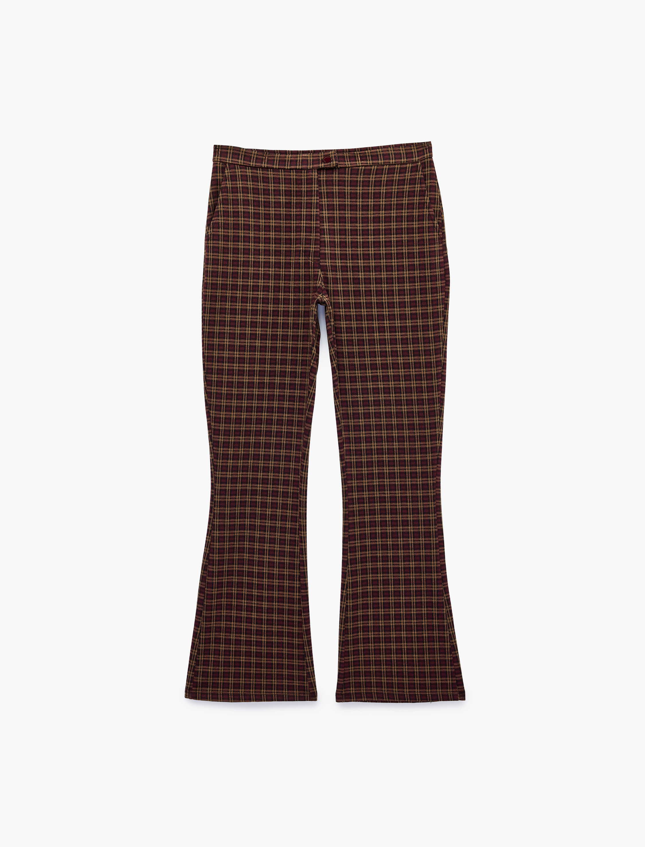   Slim Fit Düğmeli Normal Bel Cep Detaylı İspanyol Paça Ekoseli Pantolon