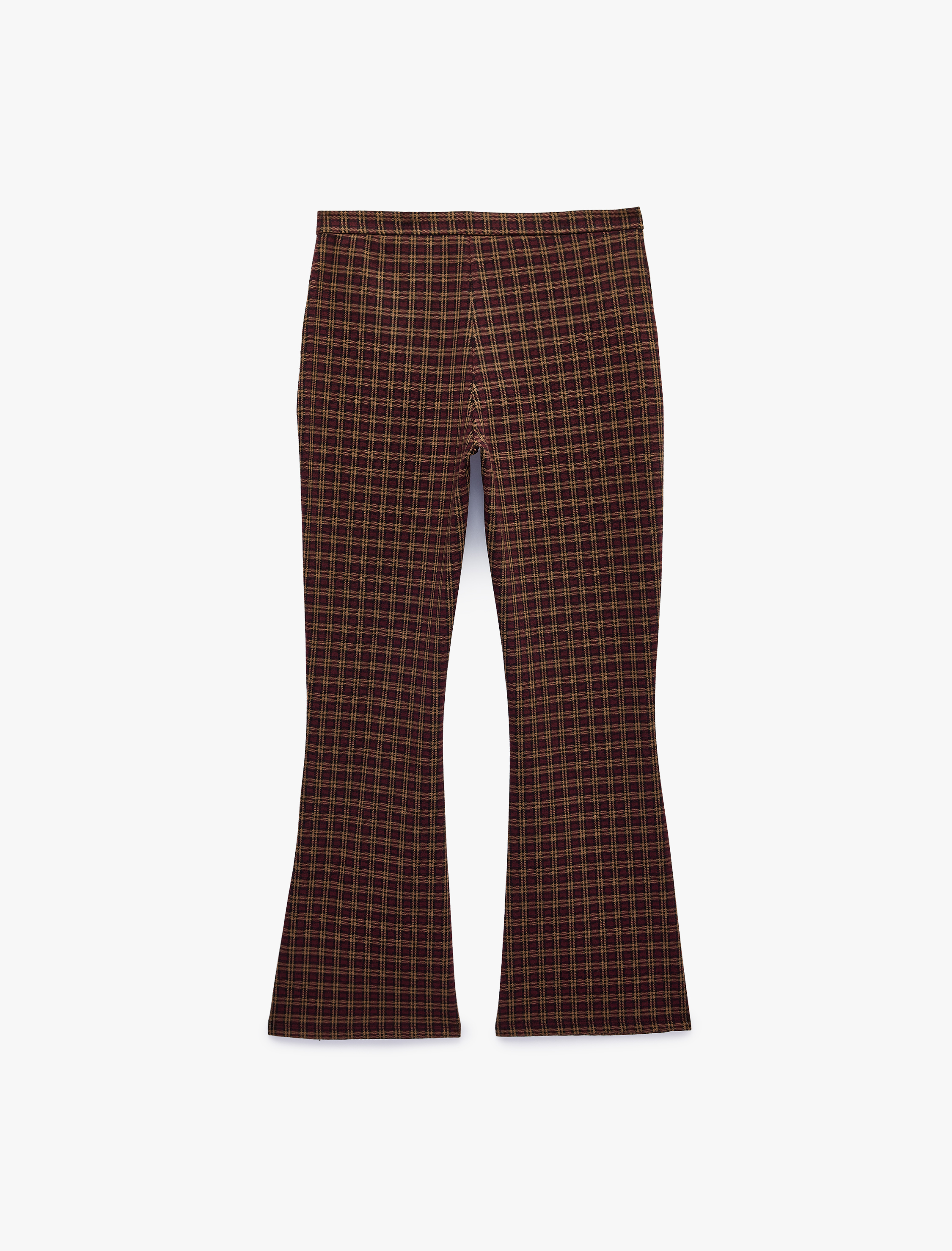   Slim Fit Düğmeli Normal Bel Cep Detaylı İspanyol Paça Ekoseli Pantolon