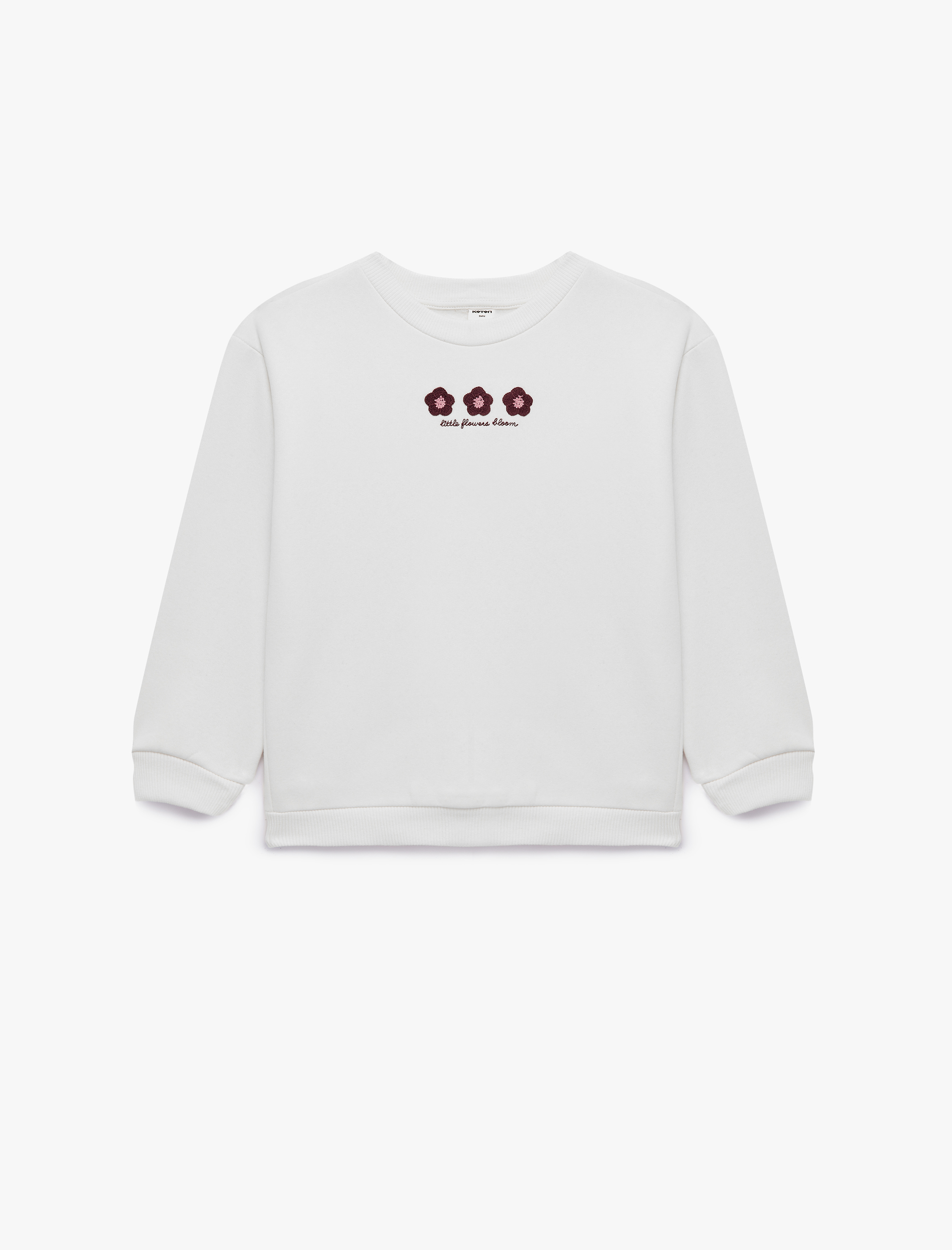  Kız Bebek Çiçek Nakışlı Şardonlu Bisiklet Yaka Uzun Kollu Sweatshirt