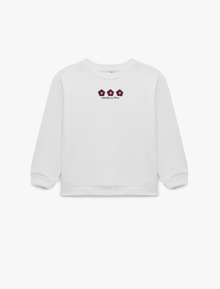 Kız Bebek Çiçek Nakışlı Şardonlu Bisiklet Yaka Uzun Kollu Sweatshirt