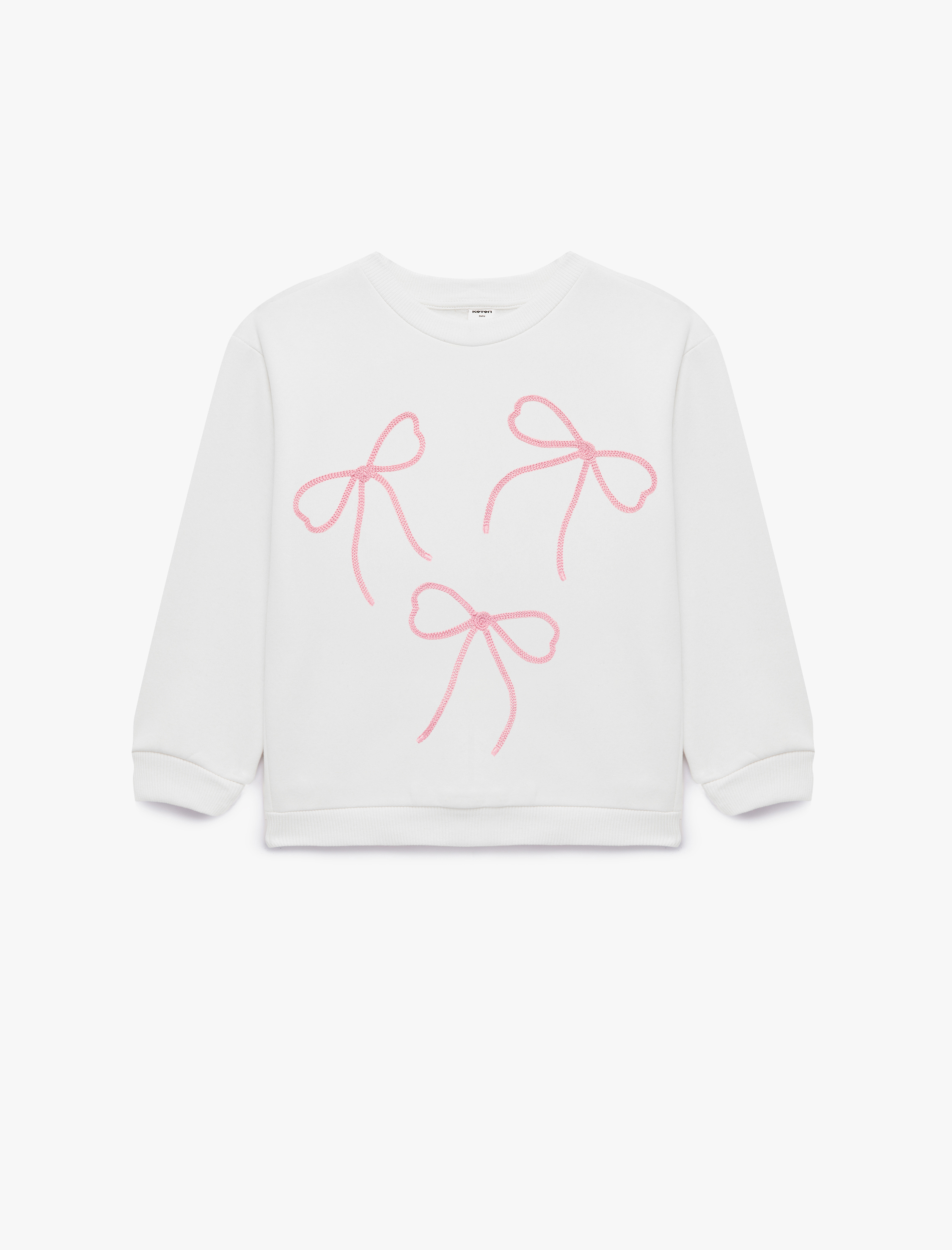  Kız Bebek Fiyonk Nakışlı Uzun Kollu Bisiklet Yaka Şardonlu Sweatshirt