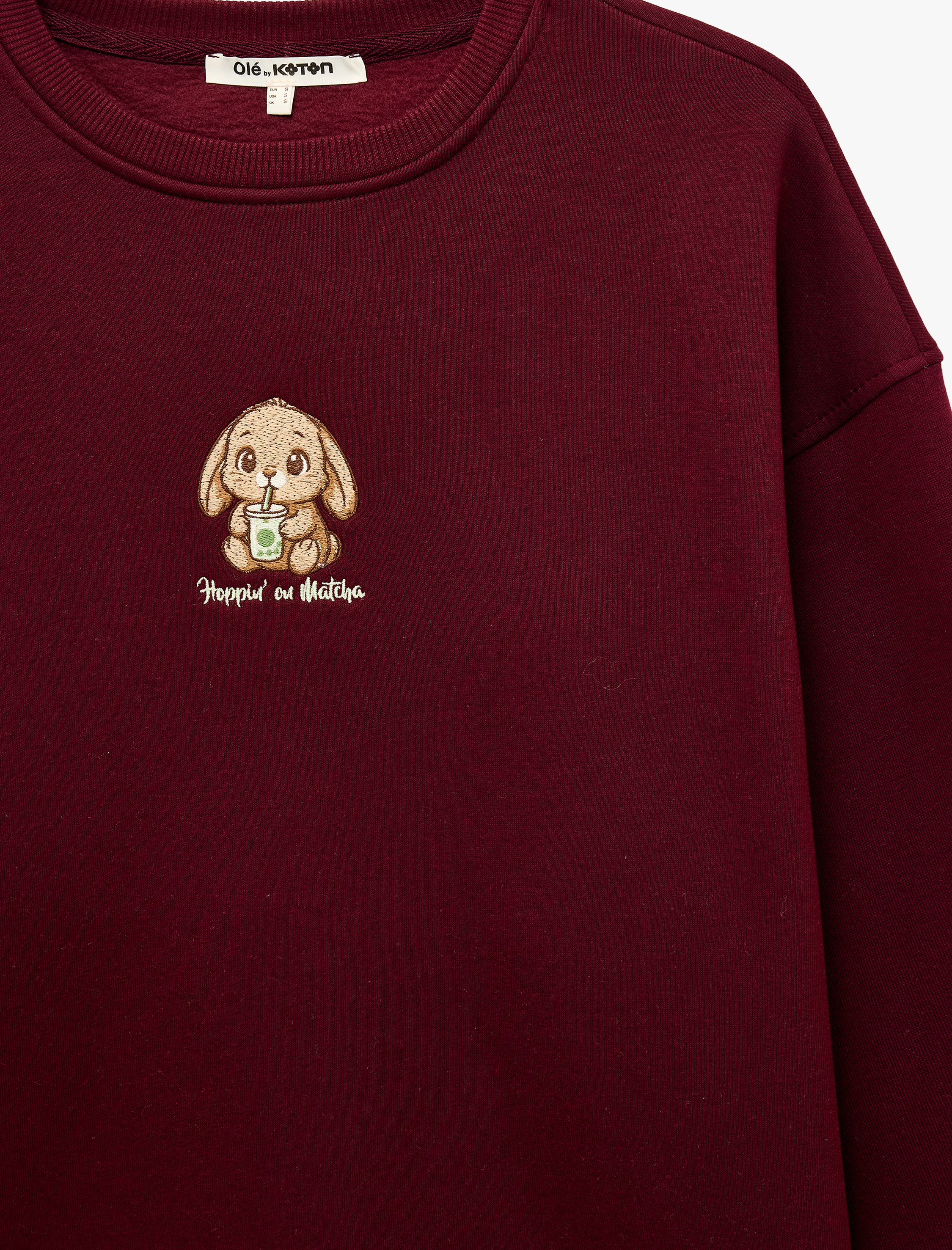   Şardonlu Tavşan Nakışlı Bisiklet Yaka Uzun Kollu Oversize Sweatshirt