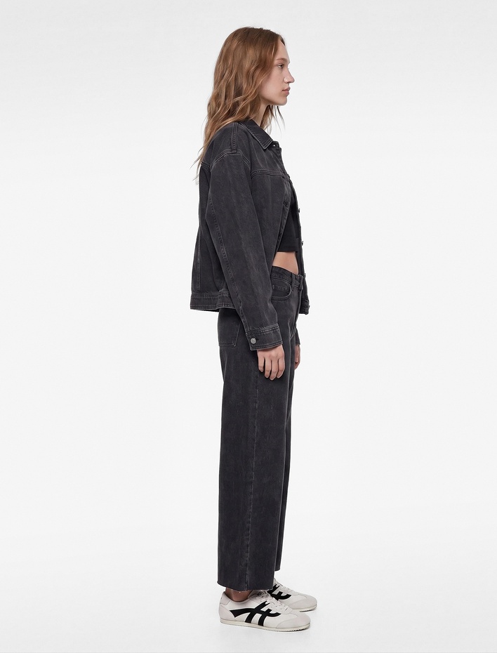  Yüksek Bel Rahat Kalıp Pamuklu Denim Pantolon - Culotte Jeans