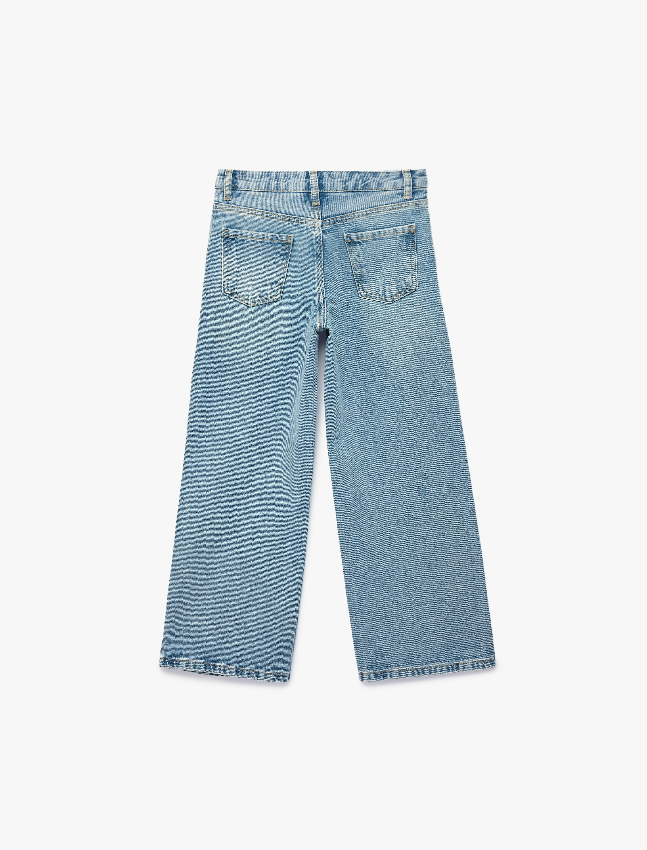  Kız Çocuk Pamuklu Cepli Yüksek Bel İspanyol Paça Denim Pantolon