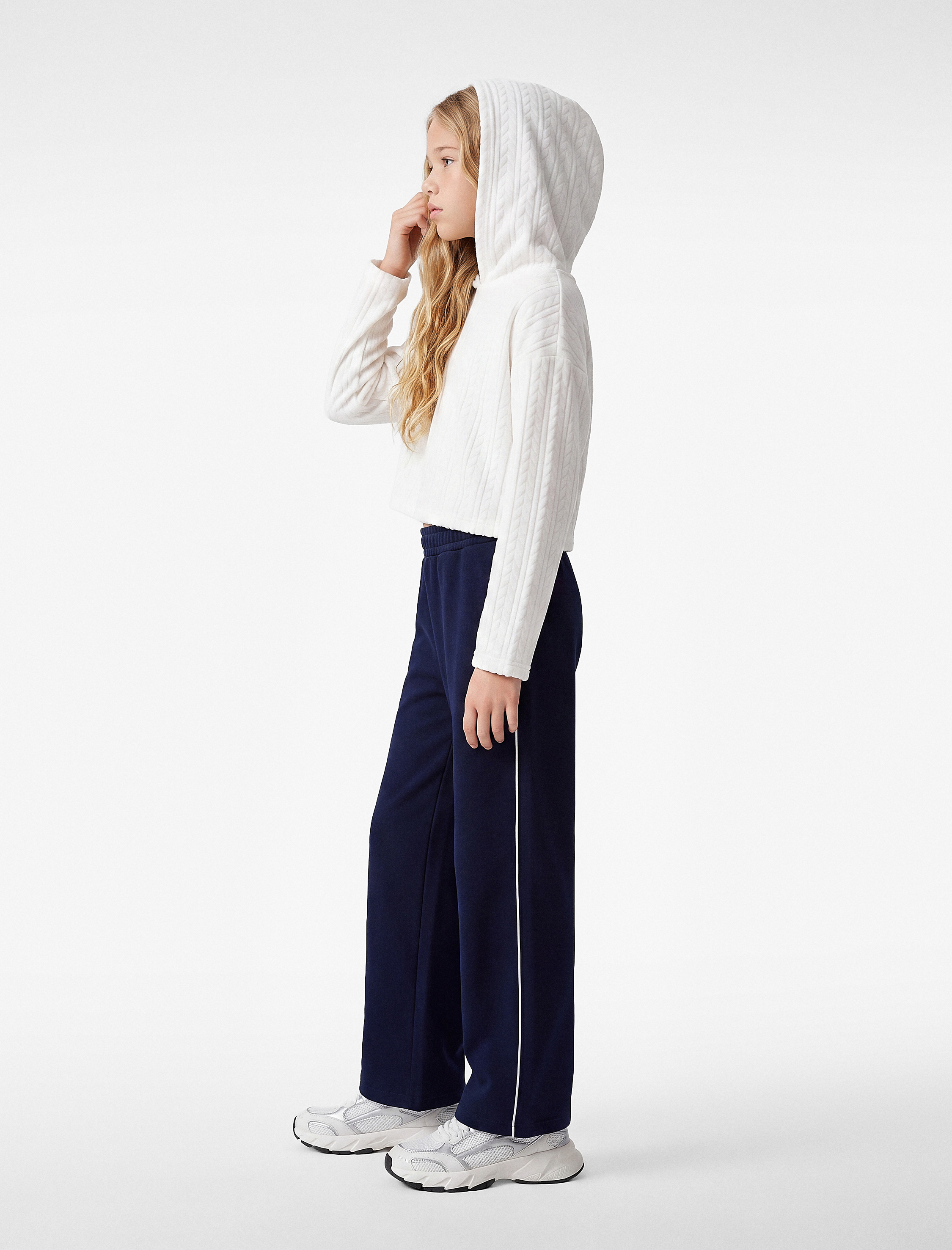  Kız Çocuk Uzun Kollu Basic Kapşonlu Sweatshirt
