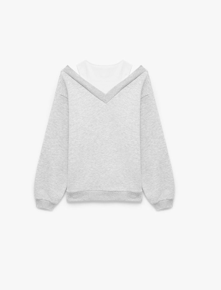  Rahat Kalıp Atlet Detaylı Uzun Kollu Bisiklet Yaka Şardonlu Sweatshirt