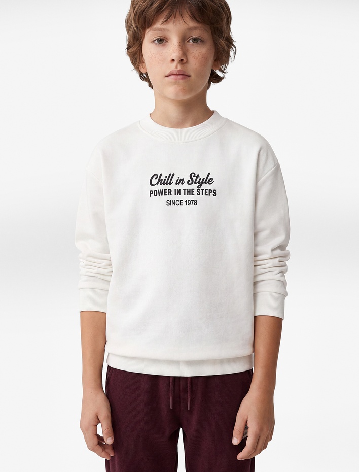 Erkek Çocuk Pamuklu Uzun Kollu Bisiklet Yaka Baskılı Okul Sweatshirt