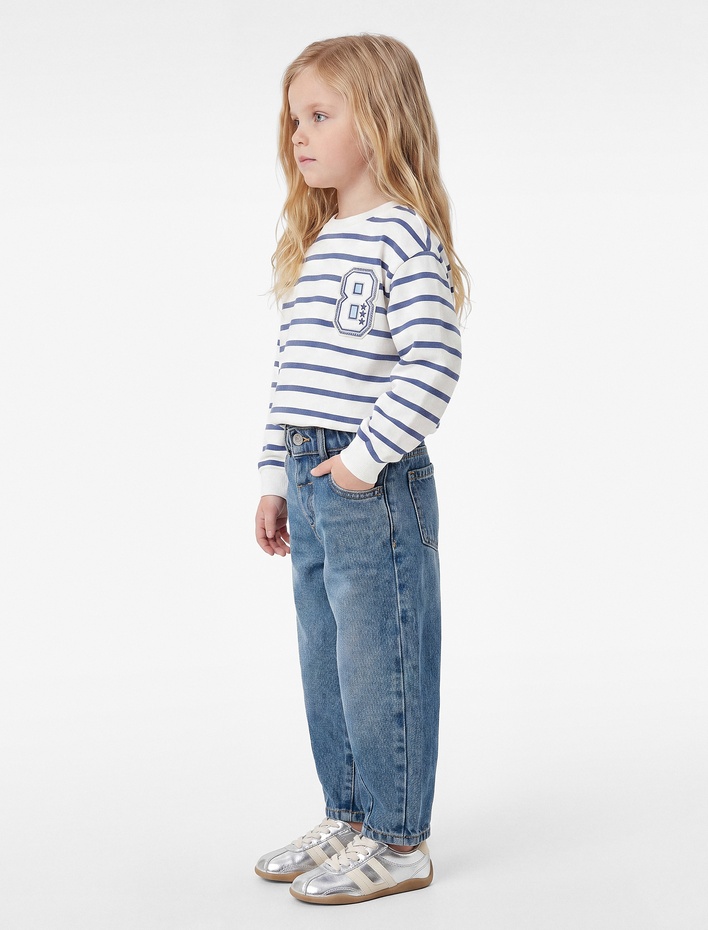 Kız Bebek Pamuklu Loose Fit Balon Form Denim Pantolon