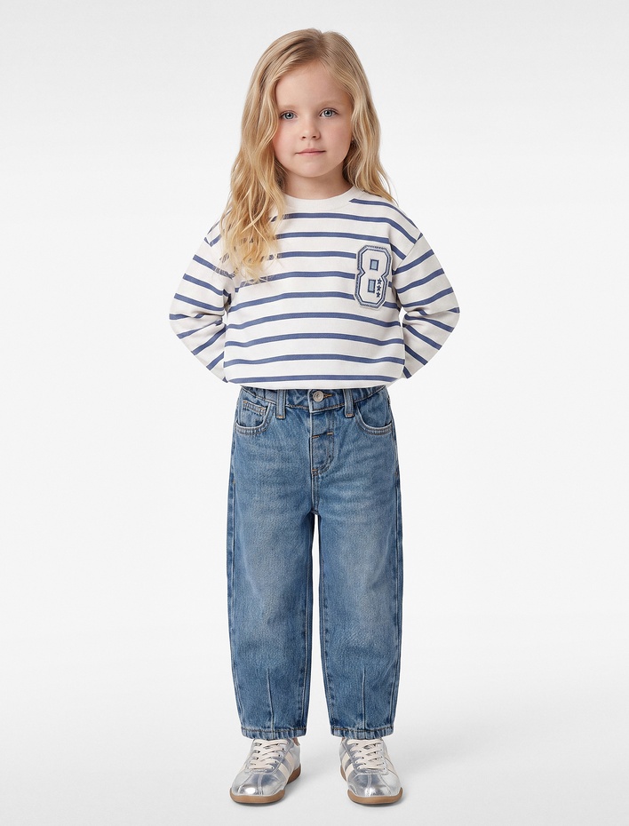 Kız Bebek Pamuklu Loose Fit Balon Form Denim Pantolon